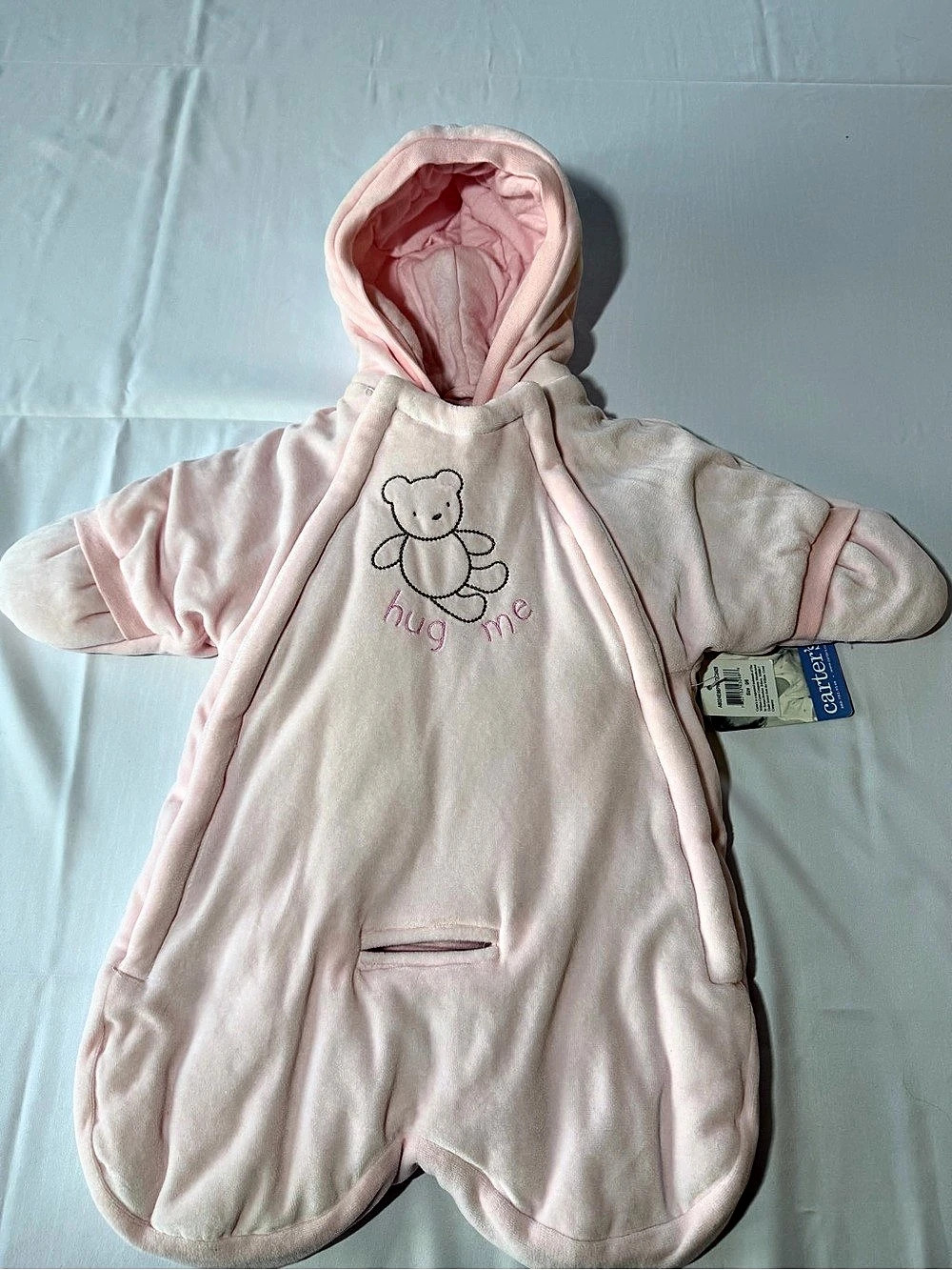 Vintage Carter’s Baby Pink Velour Bunting Snowsuit NWT 0-6M Hug Me Bear